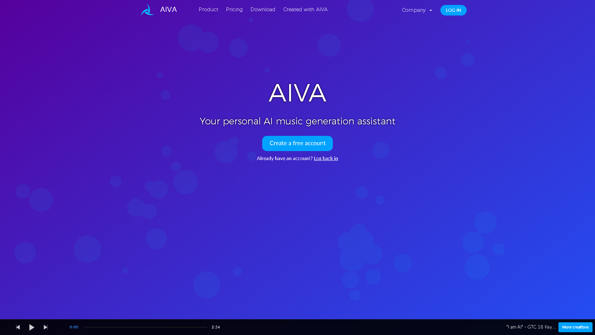 AIVA Interface Screenshot - Audio & Voice Tool