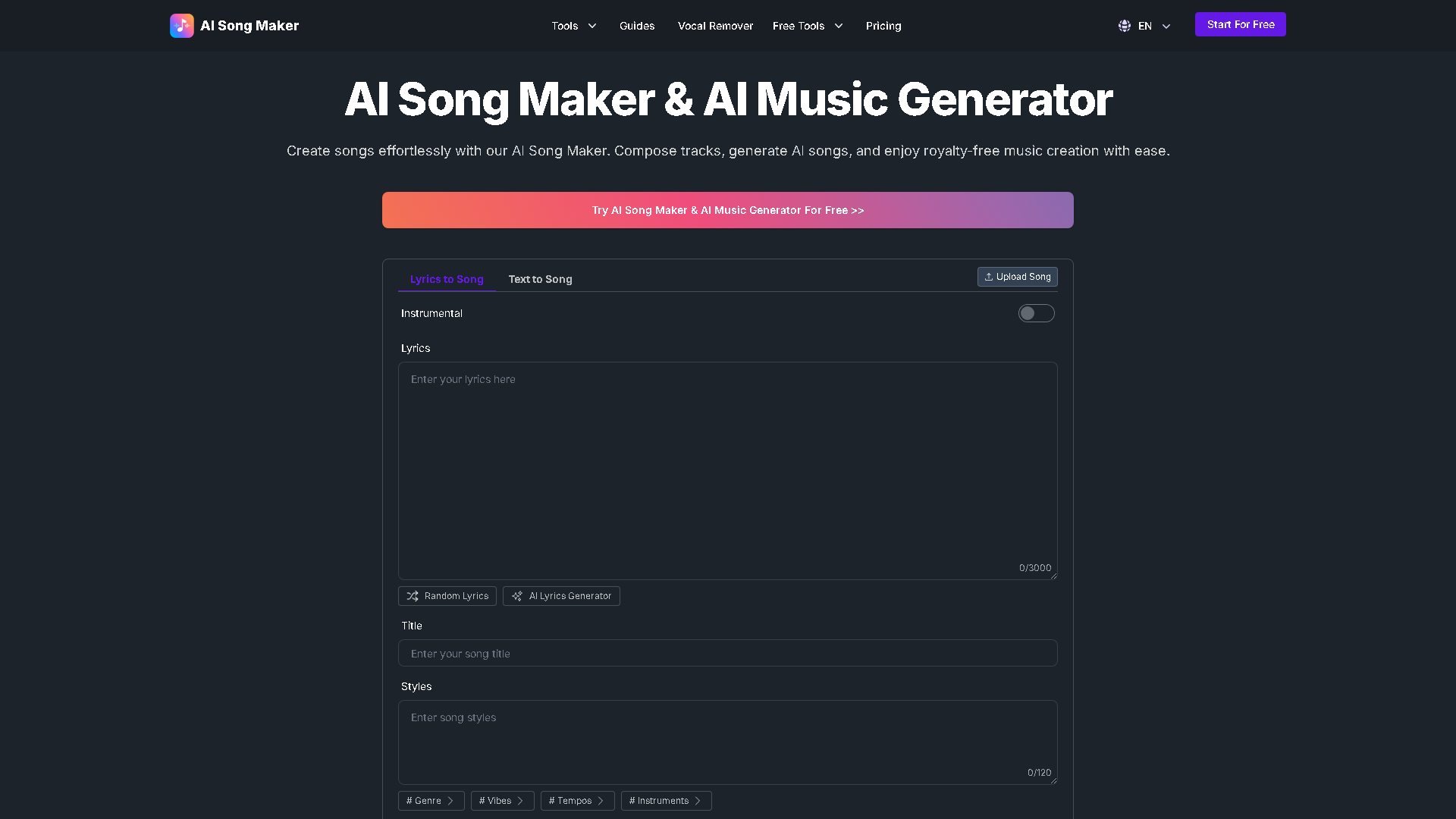 AI Song Maker Interface Screenshot - Audio & Voice Tool