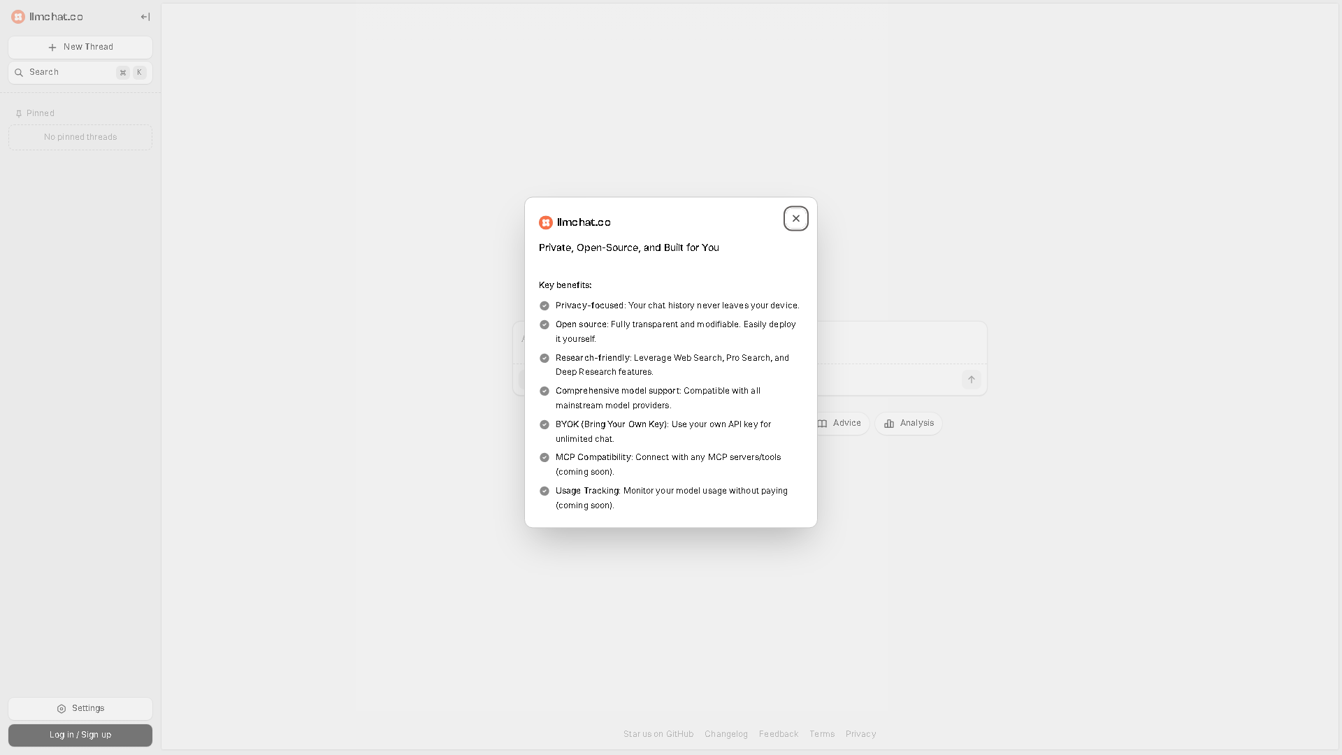 llmchat.co Interface Screenshot - Research & Data Analysis Tool